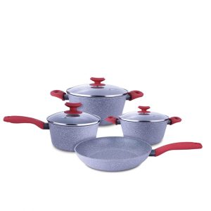 Juego de Ollas Ceramic Piedra  Asas Rojas 7 Pzs