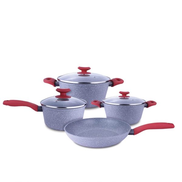 Juego de Ollas Ceramic Piedra  Asas Rojas 7 Pzs