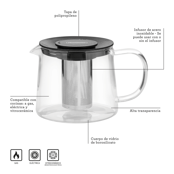 Tetera de Vidrio con Infusor 900 ml - Imagen 2